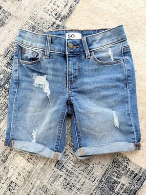 SO Light Blue Distressed Denim Roll-Cuff Shorts